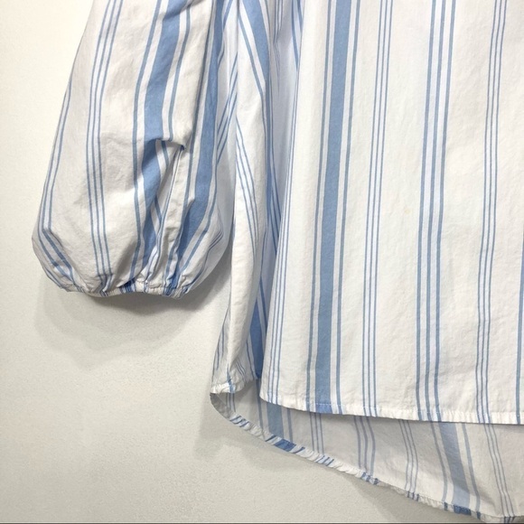 Zara V-Neck Striped Balloon Sleeve High Low Blouse Size M - Picture 7 of 15